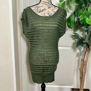 Mandee Y2K Textured Knit Striped Button Detail Tunic Sweater Green Sz L